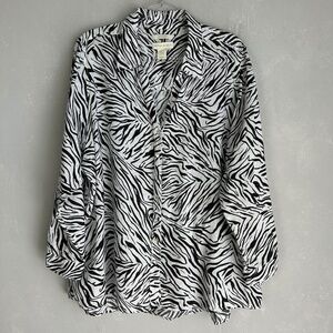 Cynthia Rowley plus size 2X long sleeve button up shirt 100% linen white zebra